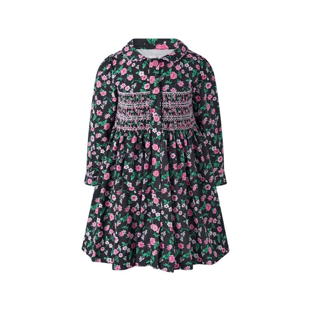 Rachel Riley Girls  Floral Smocked Button Front Dress